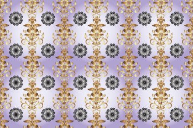 Klasik altın pürüzsüz desen. Çiçek süsü kumaş deseni, cam, çiçek desenli altın elementli gri ve bej renkler..