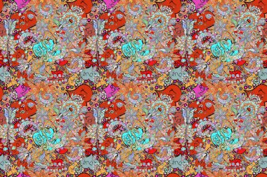 Moda arka planında parlak buketler. Kumaş, duvar kağıdı ve kağıt üzerine baskı yapmak için gelişen arka plan. Sevimli, pürüzsüz desenli, bağbozumu tarzında küçük bir çiçek..