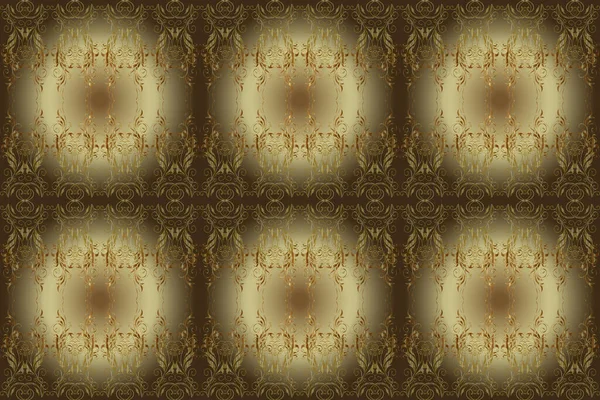 Seamless pattern on neutral, beige and brown colors with golden elements. Traditional orient ornament. Classic vintage background. Classic golden seamless pattern.