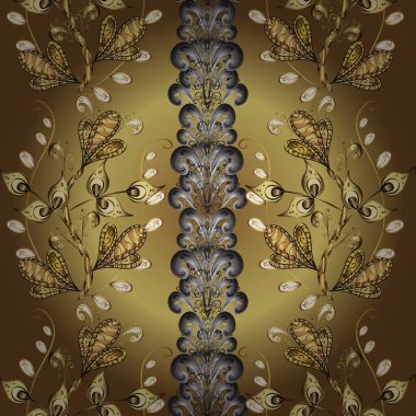 In vintage style. Sketch, scribble, doodle on yellow, gray and brown colors. Geometric pattern. Vector. Seamless ornament. Linear pattern. Lace pattern. Vector. Royal style. Repeated doodles.