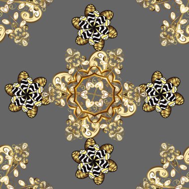 In simple style. Scribble, sketch, doodle on brown, yellow and gray colors. Vintage background. Vector illustration. Hand drawn wallpaper seamless pattern.