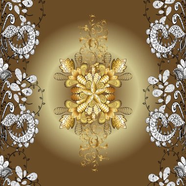 Seamless vintage elements for design, application of henna, Mehndi and tattoo. Patterns on neutral, beige and brown colors. Decorative pattern in ethnic oriental style.