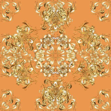 Can be used for greeting cards, wedding invitations, logo, printing on fabric. Seamless swirl pattern. Sketch, doodle, scribble on brown, orange and beige color. Endless curl ornament. In simple style