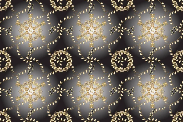 Raster vintage baroque floral seamless pattern in gold. Golden pattern on a white, brown and gray colors with golden elements. Luxury, royal and Victorian concept. Ornate decoration.