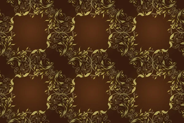 Seamless damask classic golden pattern. abstract background with repeating elements. illustration. Golden seamless pattern on neutral, yellow and brown colors with golden elements.