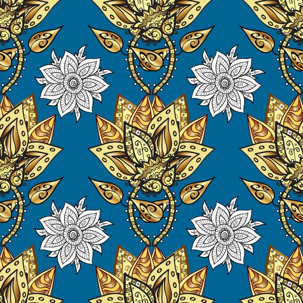 Beautiful pattern for Wallpapers, packaging. Graceful, delicate ornamentation in the Rococo style. Patterns on blue, gray, yellow colors. Seamless pattern in Baroque style. Vintage colorful patterns.