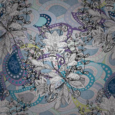 Duvar kağıdı, web sitesi arka planı, ambalaj kağıdı, davetiye, broşür, afiş veya web sitesi için kusursuz çiçek deseni kullanılabilir. Karalama elementleri. El çizimi Vektör illüstrasyonu.