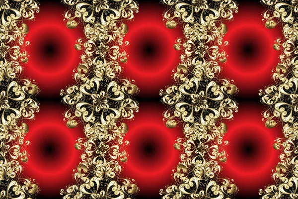 Oriental ornament. Golden pattern on brown, red and black colors with golden elements. Seamless golden pattern.