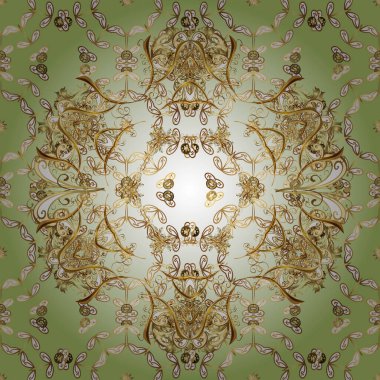 Symbol of winter, Merry Christmas holiday, Happy New Year 2019. Vector golden pattern on white and beige colors. Abstract wallpaper, wrapping decoration. Golden snowflake simple seamless pattern.