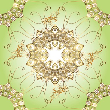 Vector oriental ornament. Seamless pattern on brown, beige and neutral colors with golden elements. Seamless golden pattern.