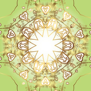 Classic vector golden seamless pattern. Floral ornament brocade textile pattern, glass, metal with floral pattern on white, neutral and beige colors with golden elements.