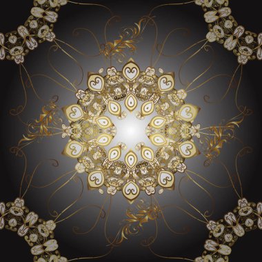 Vintage baroque floral seamless pattern in gold over gray, beige and brown. Golden element on gray, beige and brown colors. Luxury, royal and Victorian concept. Ornate vector decoration.