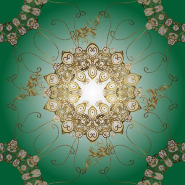 Vector oriental ornament. Golden pattern on neutral, blue and green colors with golden elements. Seamless golden pattern.