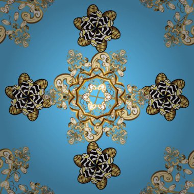 Hand drawn decorative frame, album cover, greeting card, vintage Art deco style. Vector abstract floral wreath from golden doodle fantasy leaves and flower on a yellow, blue and brown colors.