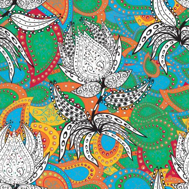 Cute fabric pattern. Doodle flower. Flat Flower Elements Design. Colour Spring Theme seamless pattern Background. Zentangle abstract flowers.