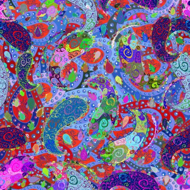 Gentle, tender floral background. Flowers on violet, blue and red colors. Floral pattern in doodle style with flowers.