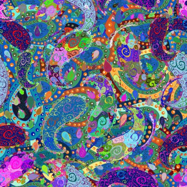 Flowers on green, orange and blue colors. Fabric pattern texture daisy flowers detail.