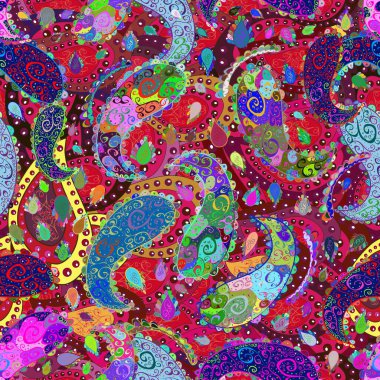 Seamless floral pattern with doodles flowers on red, blue and magenta colors. Vector illustration.