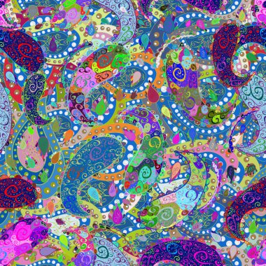 Paisley el çizimi elementler. Fantezi çiçekli kusursuz desen, doğal duvar kağıdı, çiçek desenli kıvrım çizimi. Ev dekoru.