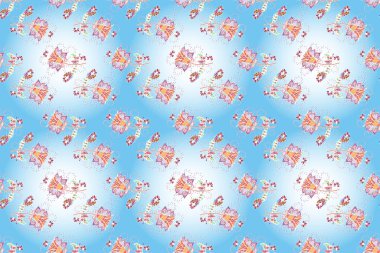 Elegant decorative ornament for fashion print, scrapbook, wrapping paper, wallpaper. Cute flowers on neutral, blue and white colors. Simple floral seamless pattern with small flowers.