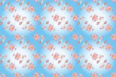 Elegant decorative ornament for fashion print, scrapbook, wrapping paper, wallpaper. Cute flowers on neutral, blue and white colors. Simple floral seamless pattern with small flowers.