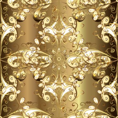 Traditional classic golden pattern on yellow, brown and beige colors with golden elements. Seamless oriental ornament in the style of baroque.
