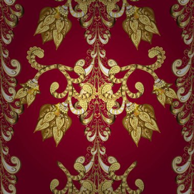 Vector oriental ornament. Seamless golden pattern. Seamless pattern on yellow, brown and red colors with golden elements.