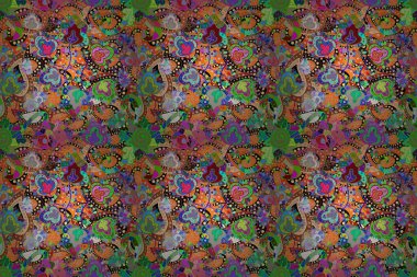 Flowers of the valley on orange, blue and green colors. Raster seamless floral pattern.