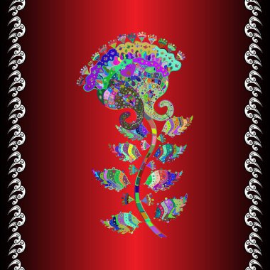 Shirt seamless Background Pattern. Tropical flowers. Flowers on black, brown and red colors.