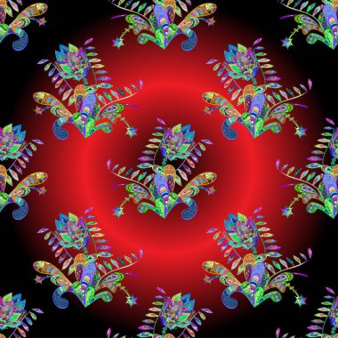 Vector illustration. Gentle, summer floral on red, black and brown colors. Vector floral pattern in doodle style with flowers.