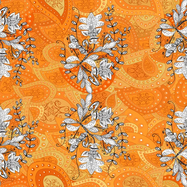 Flowers on yellow, white and orange colors. Seamless flower pattern can be used for wallpaper. Vector illustration.