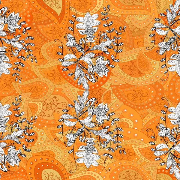 Pretty vintage feedsack pattern in small yellow, orange and white, flowers. Floral sweet seamless background for textile, fabric, covers, wallpapers, print, wrap, scrapbooking, quilting. Millefleurs.