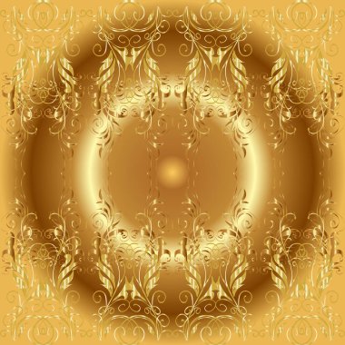 Stylish graphic pattern. Floral pattern. Wallpaper baroque, damask. Golden elements on beige, brown and yellow colors. Vector background.