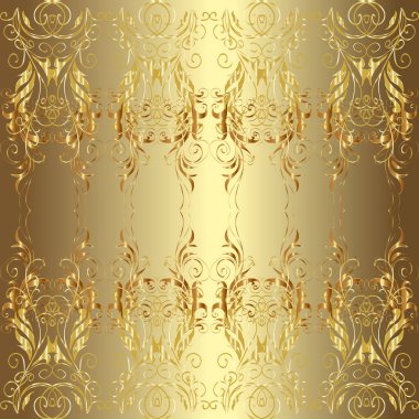 Pattern on beige, neutral and brown colors with golden elements. Traditional orient ornament. Classic vintage background. Classic golden pattern.