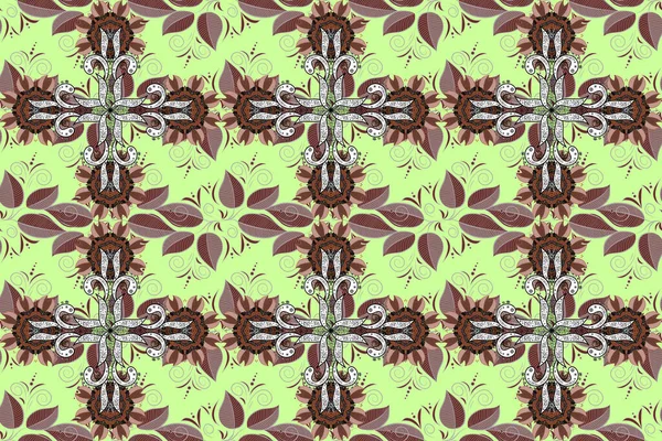 Cute floral elements. Flowers on gray, brown and green colors. Seamless.