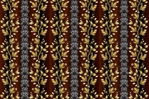 Traditional classic golden pattern. Seamless oriental ornament in the style of baroque. Oriental ornament. Golden pattern on gray, brown and black colors with golden elements.