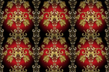 Classic vintage background. Classic raster golden seamless pattern. Seamless pattern on brown, red and black colors with golden elements. Traditional orient ornament.