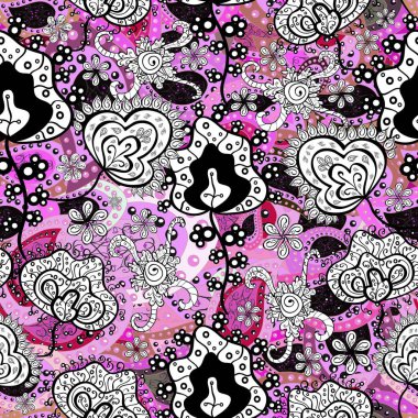 Floral pattern for wedding invitations, greeting cards, scrapbooking, print, gift wrap, manufacturing. Elegant seamless pattern with white, pink and black flowers in watercolor style, design elements.