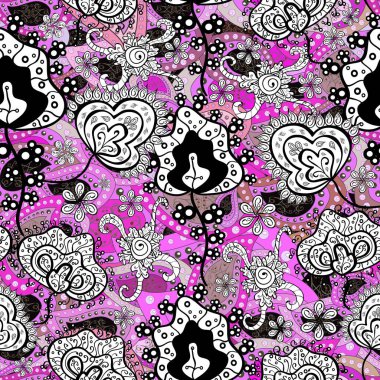 Doodle flower. Zentangle abstract flowers. Flat Flower Elements Design. Colour Spring Theme seamless pattern Background. Vector illustration. Cute fabric pattern.