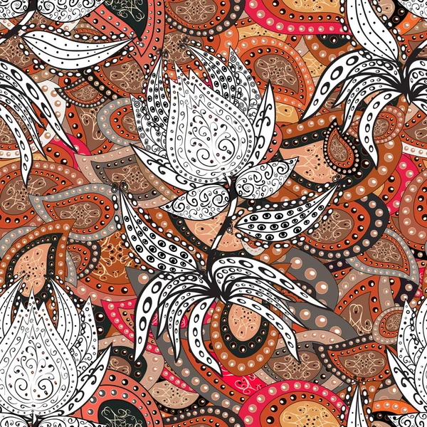 Flat Flower Elements Design. Cute flower pattern. Colour Spring Theme seamless pattern Background. Flowers on orange, gray and brown colors.