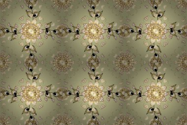 Vintage design element in Eastern style. Golden ornate illustration for wallpaper. Raster seamless pattern with floral ornament. Traditional arabic decor on white, brown color. Ornamental lace tracery