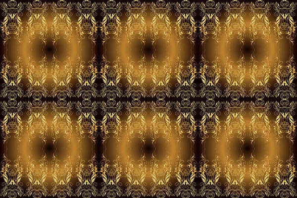 Seamless. Art. Elements in yellow, black and brown colors. For design textiles, paper, wallpaper. Oriental style. Floral vintage seamless pattern.