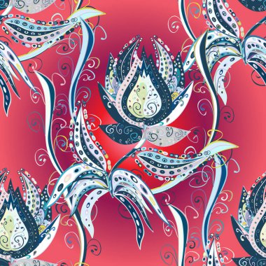 Seamless decorative background, flower mandala. On pink, neutral and blue colors. Flower.