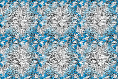 Colour Summer Theme seamless pattern Background. Trendy seamless Floral Pattern In. Flat Flower Elements Design. Flowers on blue, black and white colors.