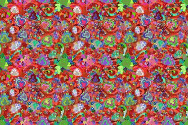 Gentle, summer floral on pink, red and green colors. Floral pattern in doodle style with flowers.