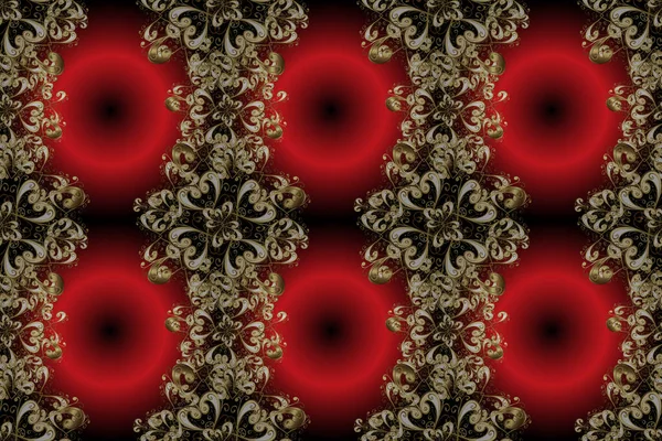 Traditional classic golden pattern. Golden pattern on black, brown and red colors with golden elements. oriental ornament. Seamless oriental ornament in the style of baroque.
