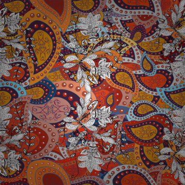 Vector illustration. Gentle, spring floral on white, orange and gray colors. Watercolor painting of leaf and flowers, seamless pattern on white, orange and gray colors.