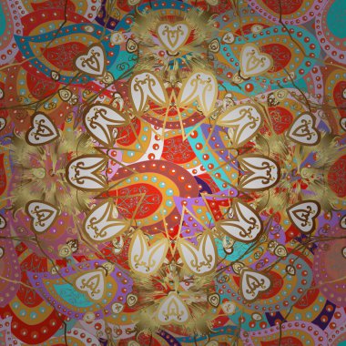 Folk style. Modern floral background. The elegant the template for fashion prints. Amazing seamless floral pattern with bright colorful flowers and leaves on a green, yellow and brown colors.