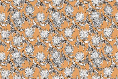 In nice textile style on orange, white and gray colors. Floral seamless pattern with watercolor flowers.