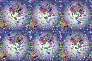 Elegant seamless pattern with neutral, blue and violet flowers in watercolor style, design elements. Editable. Floral pattern for wedding invitations, greeting cards, scrapbooking, print, gift wrap.